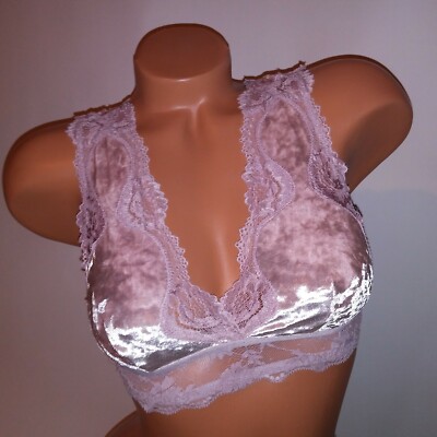 Victoria Secret Bralette Bra XS Light Pink Velvet Lace Unlined