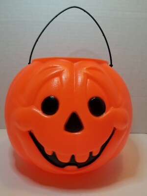 Vintage Blow Mold Halloween Pumpkin Candy Pail Bucket General Foam Plastic