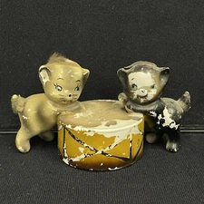 Lipper And Mann Cats Drum Figurine Oddity Creepy Japan Rare Vintage 1940s Or 50s