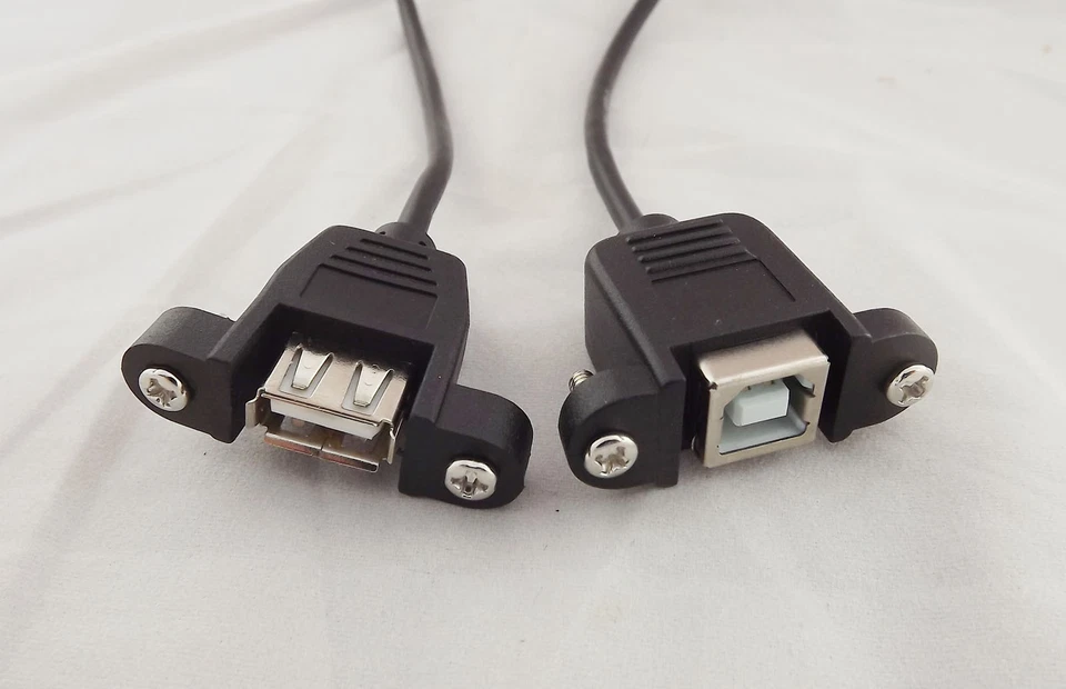 1x USB 2.0 A Female To B Female Socket Panel Mount Screw Extension Cable 50cm - Image 2 of 4