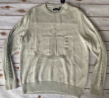 NAUTICA HEAVY KNIT INTARSIA ANCHOR PULLOVER SWEATER MARSHMALLOW MENS SMALL NEW