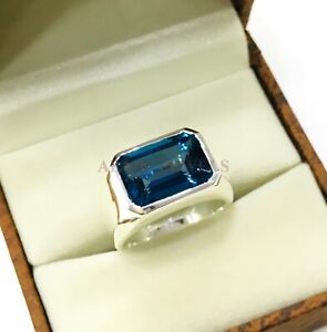 Details about   Natural Blue Topaz Gemstone with 925 Sterling Silver Ring for Men's #3028