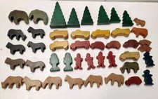 Lot Of Wooden Animal, Trees Pretend Play 1970s