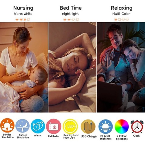 Alarm Clock Wake Up Light with Sunrise Sunset Simulation 7 Colours Natural Sound - Picture 2 of 6