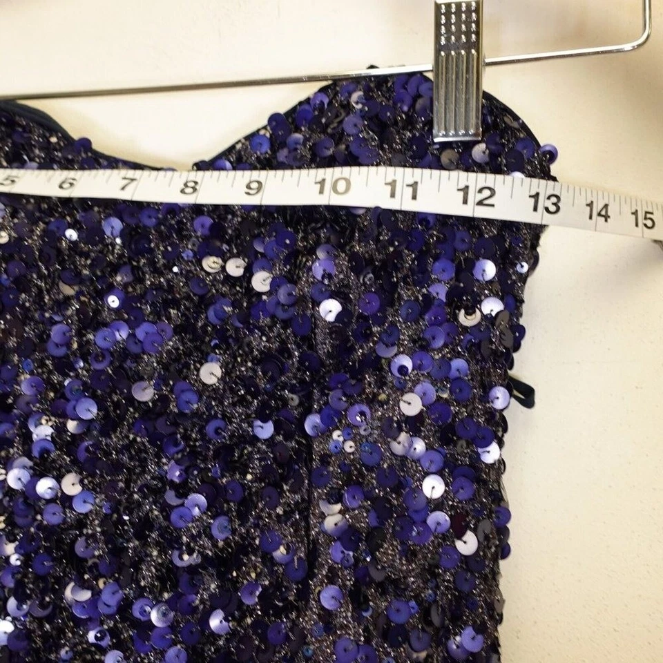 Badgley Mischka Dress 0 XS Maxi Long Blue Navy Gown Sequin Ruffle Drape Evening - Image 4 of 4