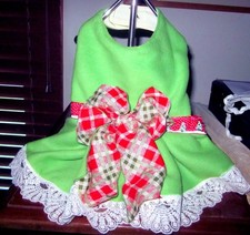New handmade dog dress sz small harness pet puppy outfit bow lace red green