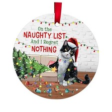 Tuxedo Cat Christmas Ornament, Lightweight Ceramic for Christmas Tree, Both