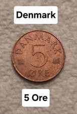 1982 Denmark Danmark 5 Ore Five Cents Actual Coin 