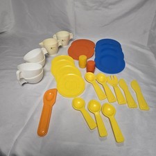 Vintage 1987 Fisher Price Plastic Toy Dishes and Utensils Fun With Food Variety