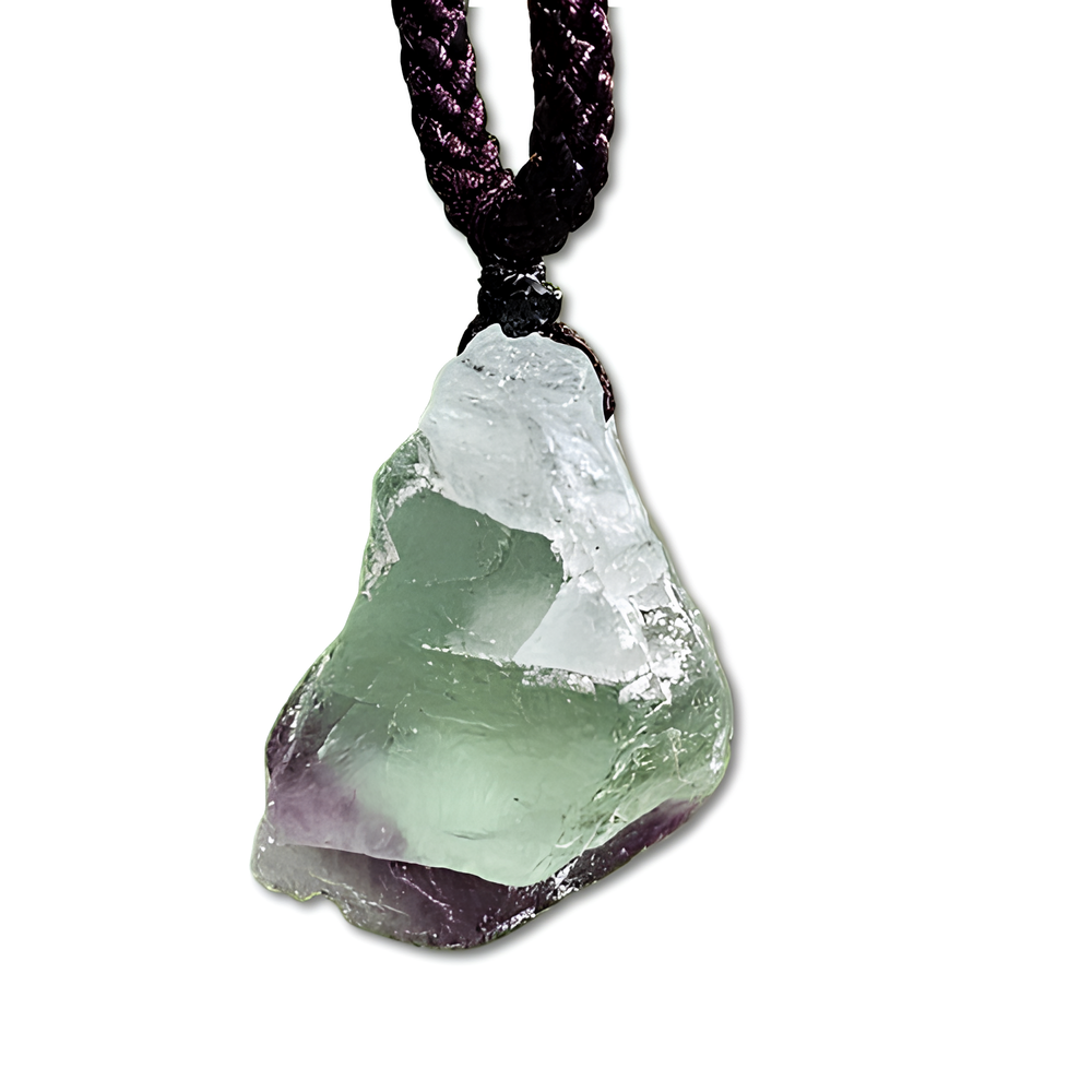 Fluorite Pendant Gemstone Necklace Genuine Raw Crystal Corded Healing Jewellery