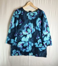 Talbots Women's Pure 100 Cashmere Colorful Blue Teal Floral Print Sweater 1x