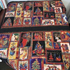 Holiday Collection Christmas Colorful Cats Panel Quilt Throw Laurel Burch 42x45