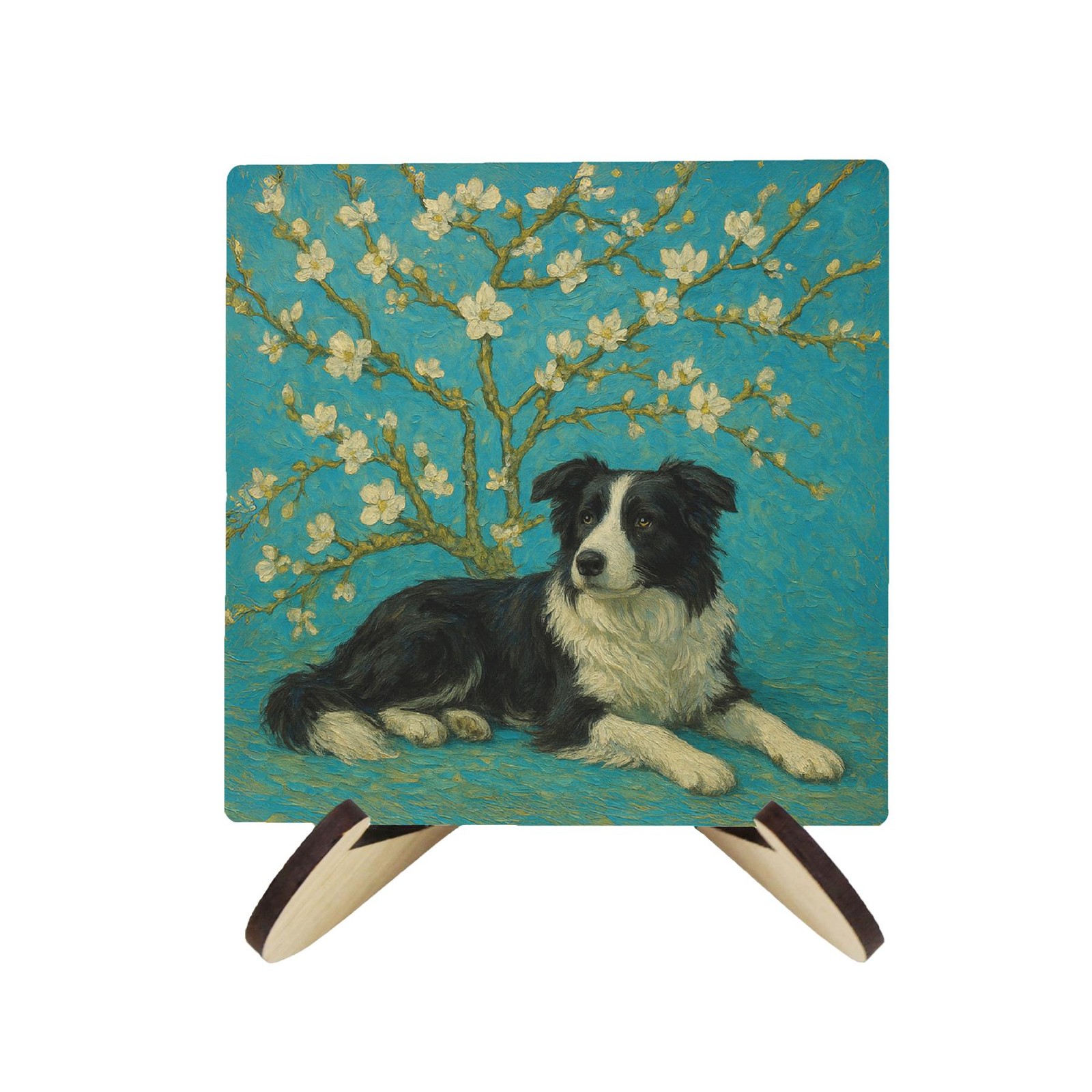 Van Gogh Dogs Ceramic Coaster Set with Stand - Landscape Gifts for Dogs Lovers