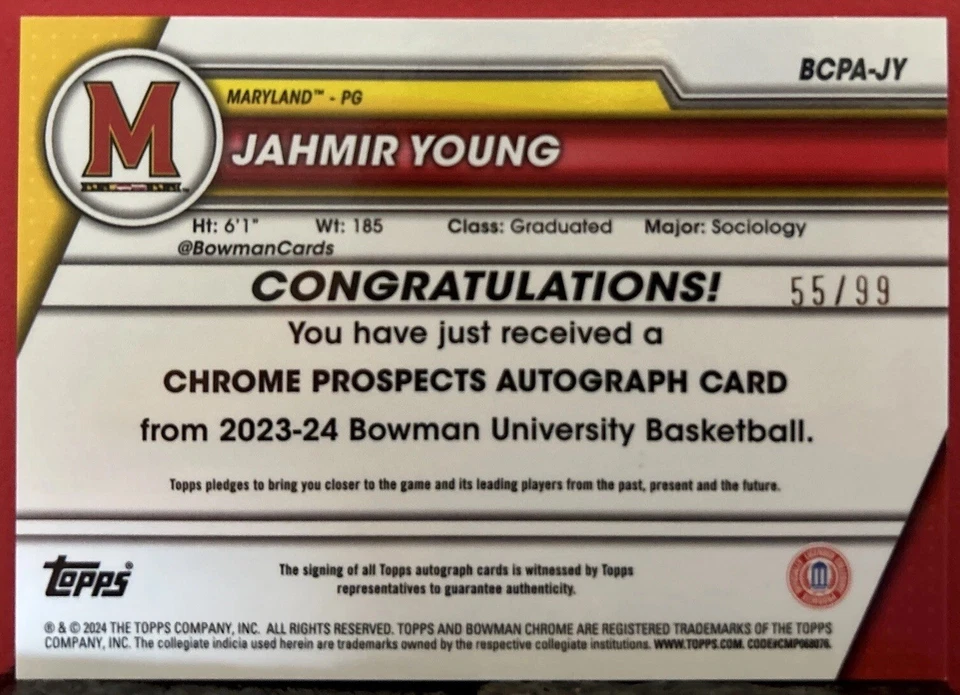 2023-24 Bowman U Chrome JAHMIR YOUNG 1st Bowman Green Refractor Auto /99 🏈 - Image 2 of 4