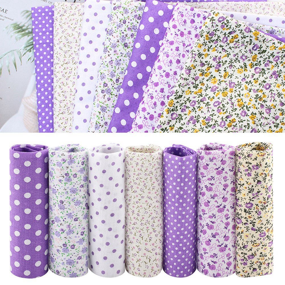 7pcs Pre Cut Cotton Fabric Bedding Soft DIY Kit For Crafting Purple Dot