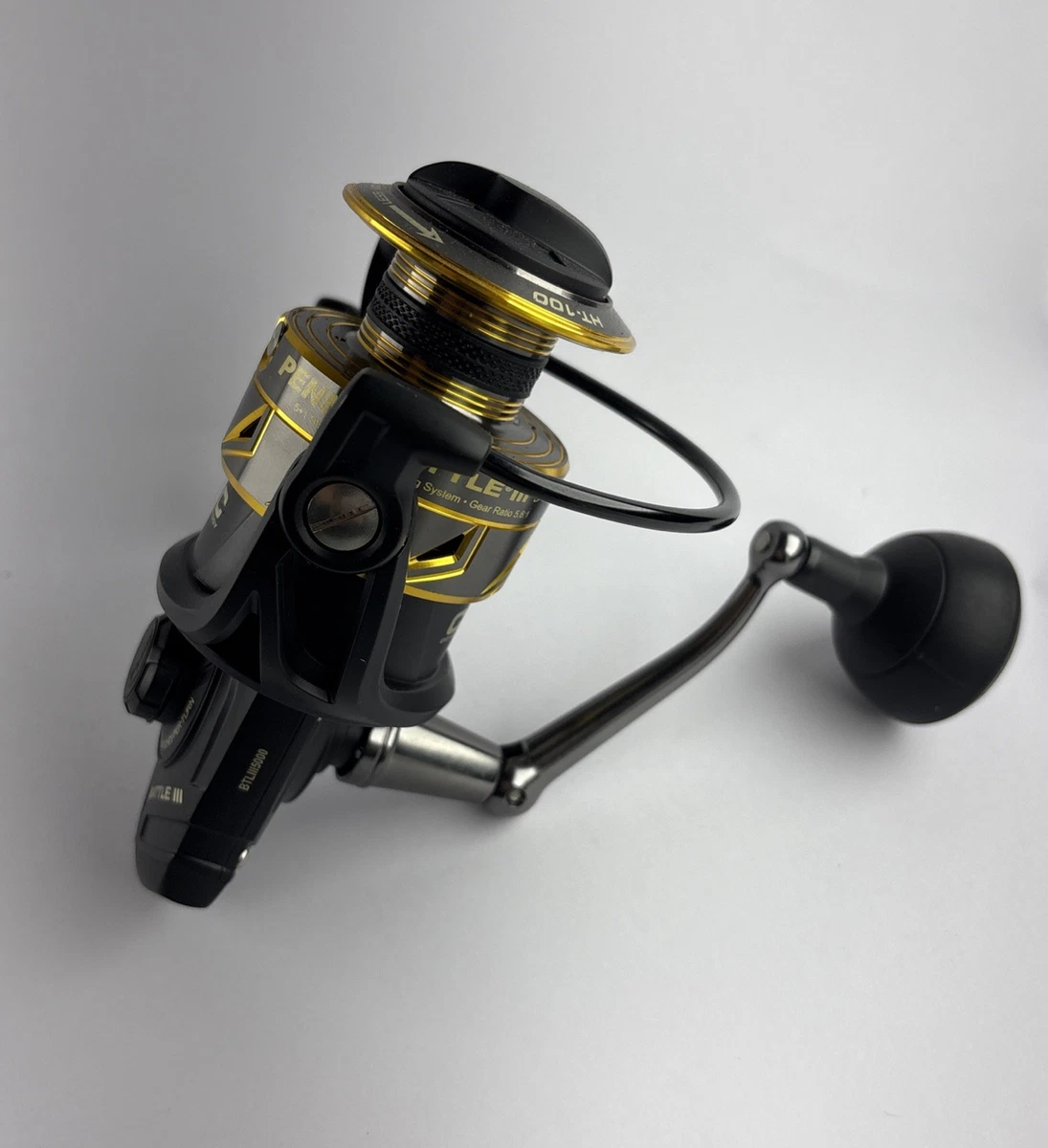 PENN Battle III 5000 Spinning Fshing Reel BTLIII5000 5.6:1 Gear Ratio Black Gold photo 5