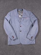 Ted Baker Blazer Mens Size 4 *Large Blue Linen Blend Herringbone Jacket Coastal