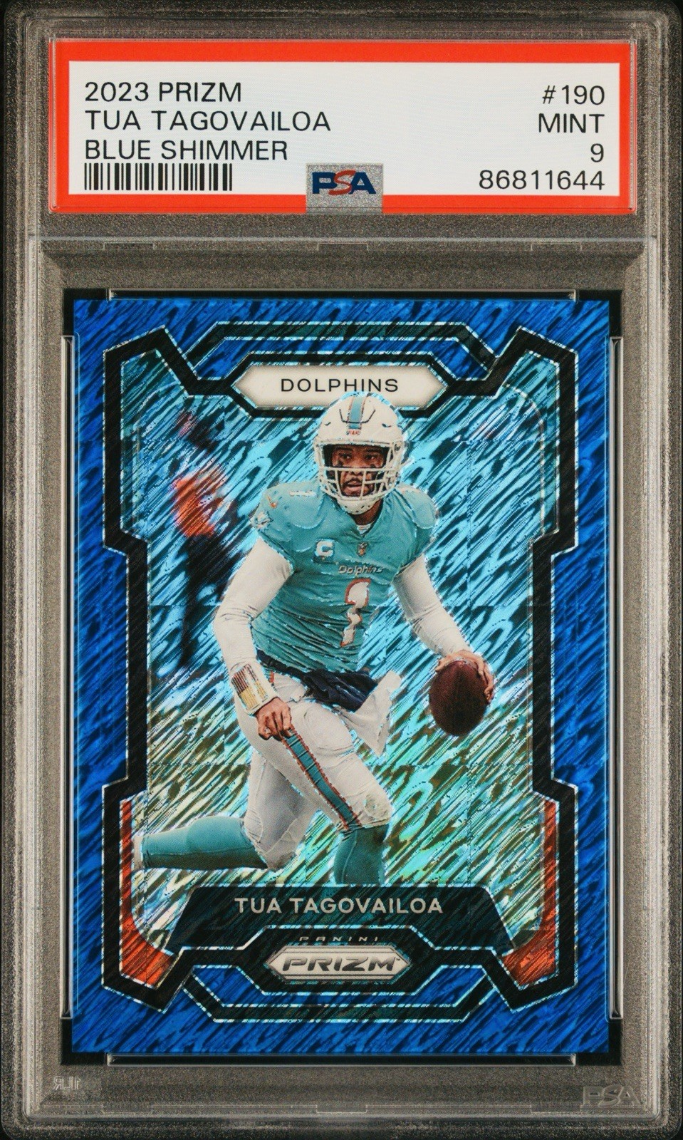2023 PANINI PRIZM TUA TAGOVAILOA #190 BLUE SHIMMER /25 PSA 9