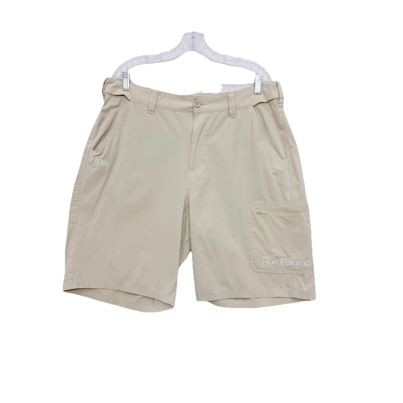 Huk Fishing Cargo Shorts Mens XL Beige Vented Lightweight Performance Outdoor