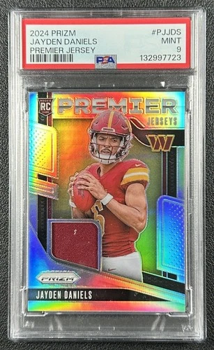 JAYDEN DANIELS PSA 9 2024 PANINI PRIZM #PJ-JDS ROOKIE PREMIER JERSEY SILVER RC