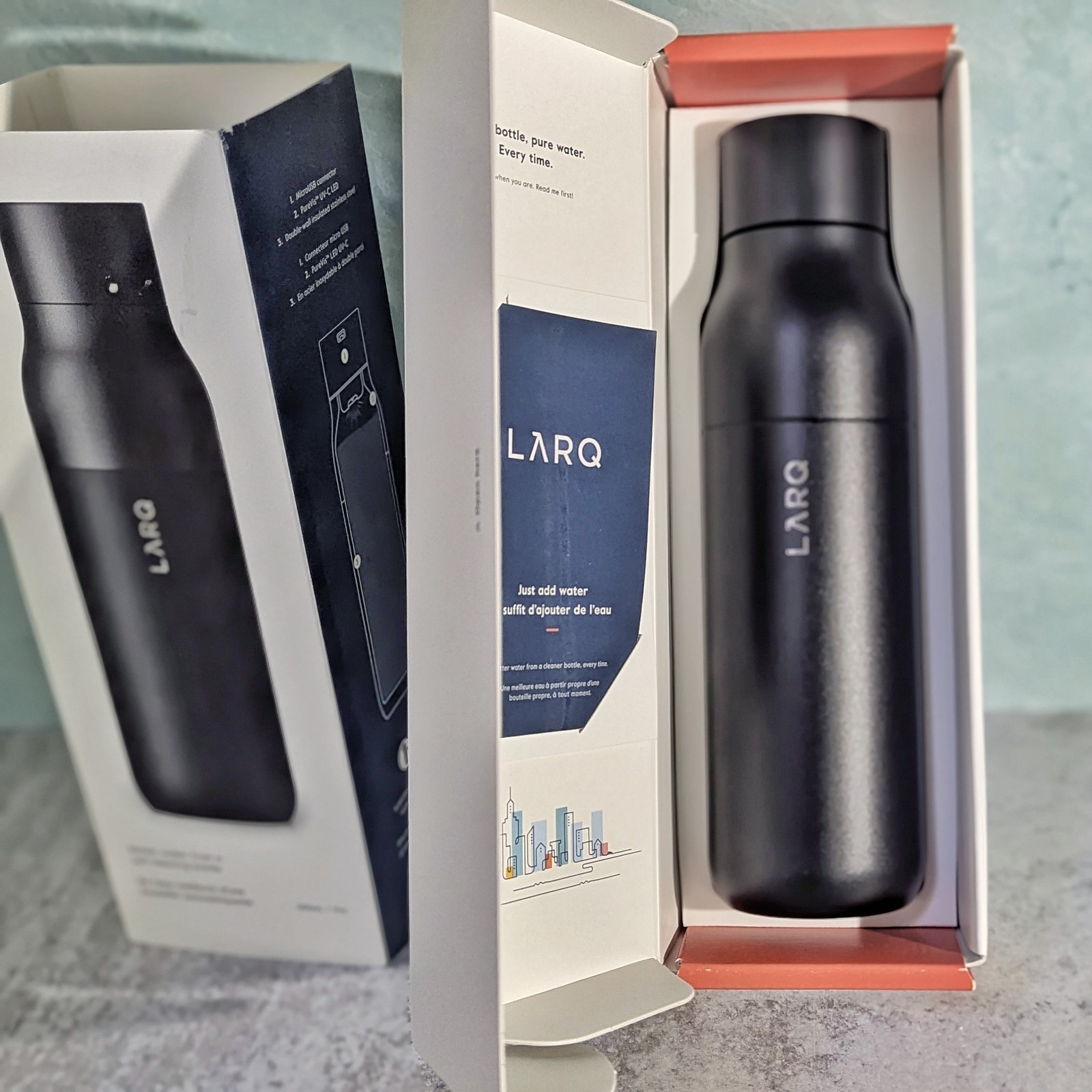 LARQ Bottle PureVis™ 17 oz UV Insulated Stainless Branded Water Bottle Black NOS