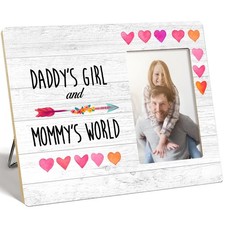 OTINGQD Daughter Picture Frame,Daddy's Girl and Mommy's World Wooden Photo Fr...