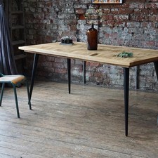 Ex Demo Leo Parquet Style Solid Mango Wood Industrial Dining Table 1.4m (158)