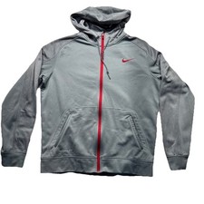 Nike Therma-Fit Mens Track Jacket Hooded full zip large Grey Pockets gym running