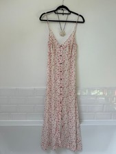 GANNI Cream Red Floral Georgette Button Front Midi Dress DK40 UK12-14 £165