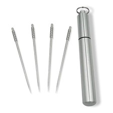 4 Pieces Titanium Toothpicks Set With Stainless Toothpick Holder for Silver