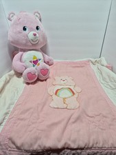 VTG Care Bears Pink Baby Quilt Blanket  a Plush. 48 x 36 Comforter