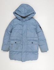 Marks and Spencer Girls Blue Hooded Puffer Coat 7-8 Years Winter Jacket