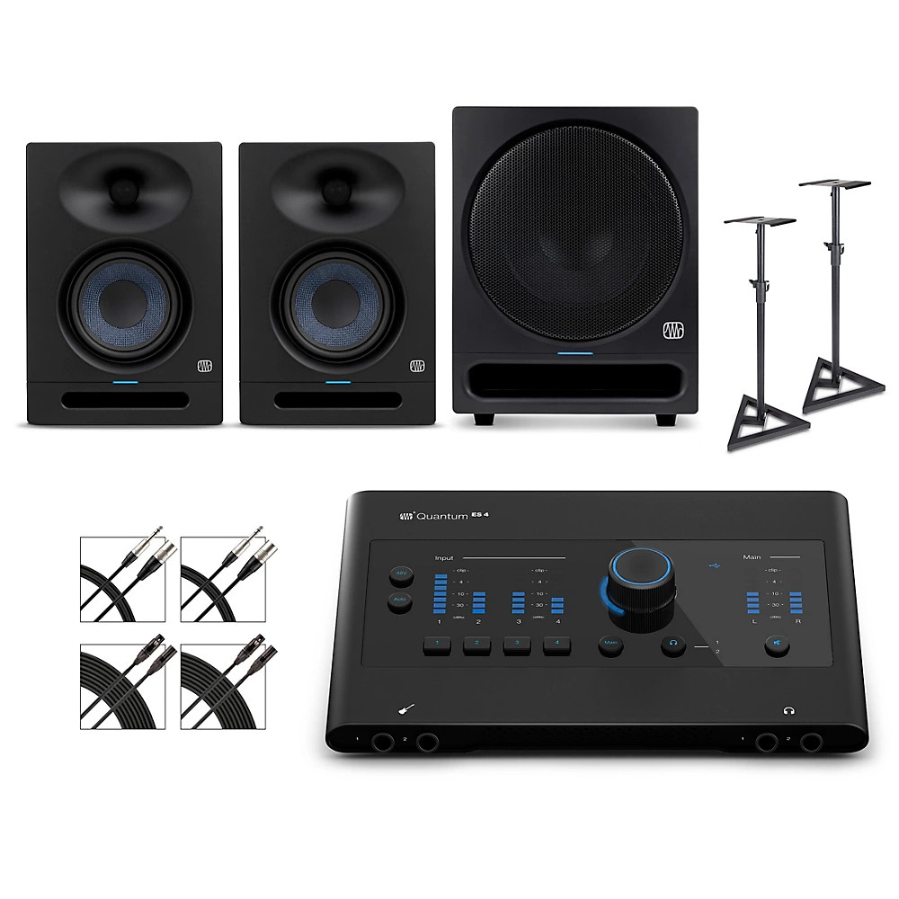 PreSonus Quantum ES4 Interface w/Eris 2nd Gen Pair & Pro Sub10, Cables & Stands