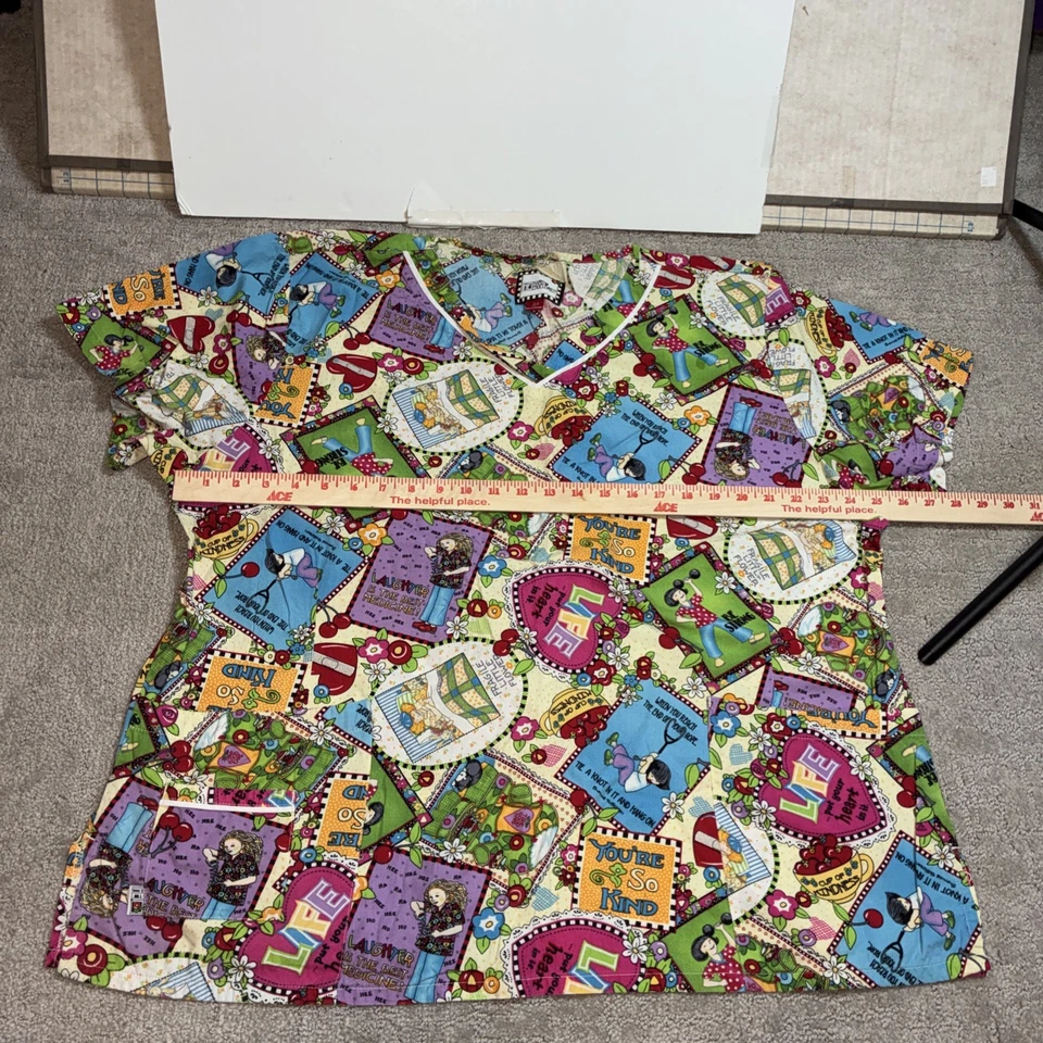 Blusa Médica Mary Engelbreit Algodón Talla 2X Patrón Inspirador Foto 3 de 4