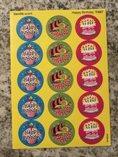 Vtg Full Sheet Stinky Stickers Scratch  Sniff Happy Birthday Vanilla Cake Scent