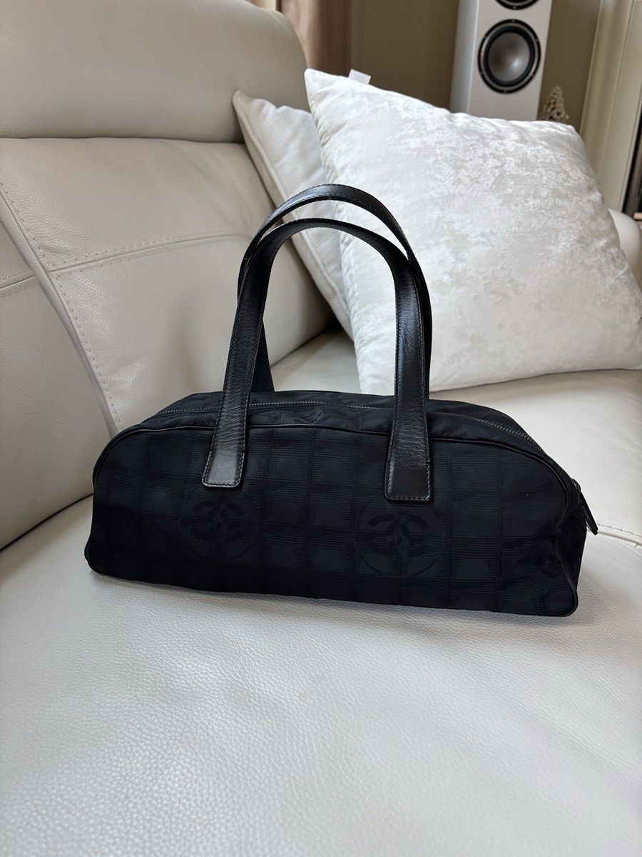 CHANEL Authentic Travel Nylon Vintage Top Handle Bowler Bag Black