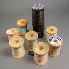 VIntage Lot of 8 Wooden Spools of thread Belding Corticelli Coats  Clark More