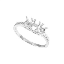 6x4mm Oval Three Stone Semi Mount Ring 925 Sterling Silver Prong Setting Ring