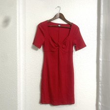 NWT Old Navy Womens Dress Red Twist Front Ribbed Bodycon Size Medium