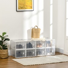 8PCS Stackable Shoe Box Clear Plastic Shoe Storage Box for UK/EU Size 12/46