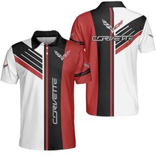 *Custom Name* Chevrolet Corvette Logo 3D For Men's Polo Shirt All Size S-5XL