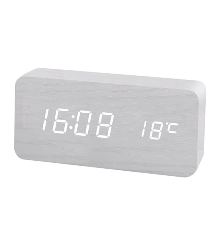 1pc Wooden Digital LED Alarm Clock with Temperature Display & 3 Alarms - NEW