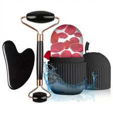 Ice Face Roller Set Facial Skincare Massage Tool Gua Sha Puffiness Lifting