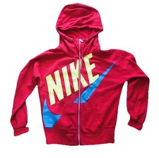 Nike Women s Red Full Zip Up Hoodie Sweatshirt Jacket Spell Out Swoosh Logo Sz M
