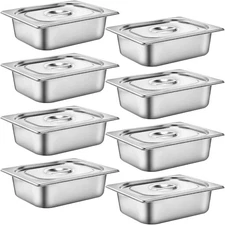 Thenshop 8 Set Stainless Steel Hotel Pans Steam Table Pan with Lids 4 inch... 