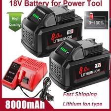 2X 8.0AH Battery with Charger For Milwaukee 18V For M18 Extended Capacity NEW