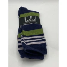 B.ELLA Women's Navy-Green Knit Cotton-Blend Striped Glam Crew Socks SZ OS