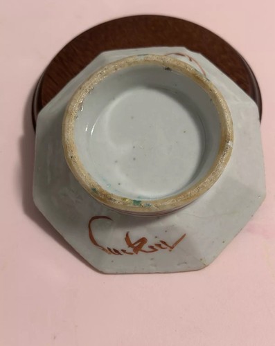 antique chinese porcelain tea cup stands and covers yellow and blue - Picture 12 of 14