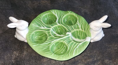 NEW Threshold Stoneware Cabbage Bunny Rabbit Deviled Egg Serving Platter
