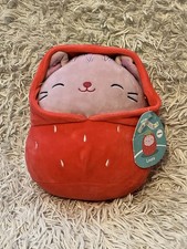 Squishmallow Laura The Cat In Strawberry Suit 8 Inch Plush Soft Toy With Tags